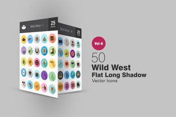 50 Wild West Flat Shadowed Icons