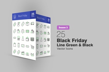 25 Black Friday Line Green & Black Icons