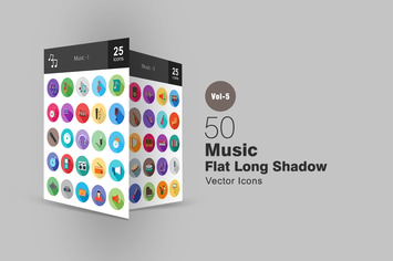 50 Music Flat Shadowed Icons