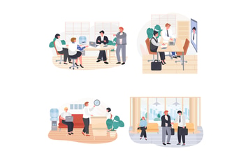 Business Offices Concept Scenes Set