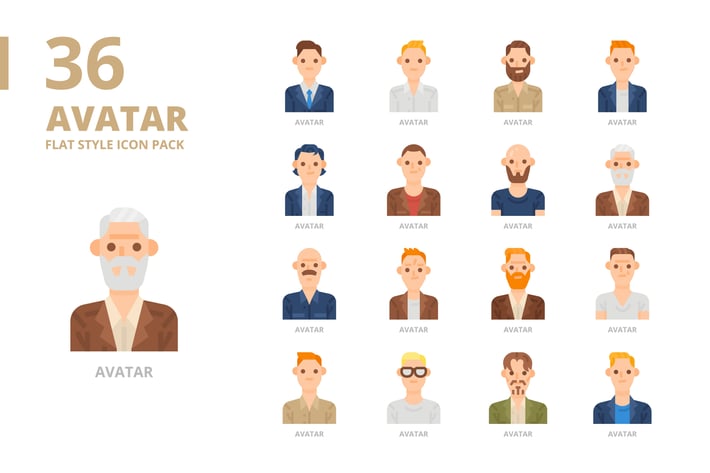 Men Avatar Flat Style Icon Set