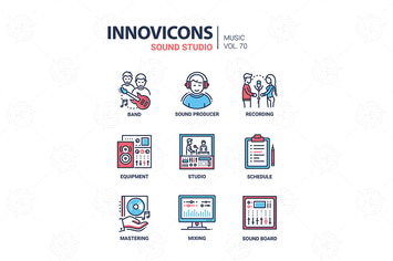 Sound studio - line design icons set