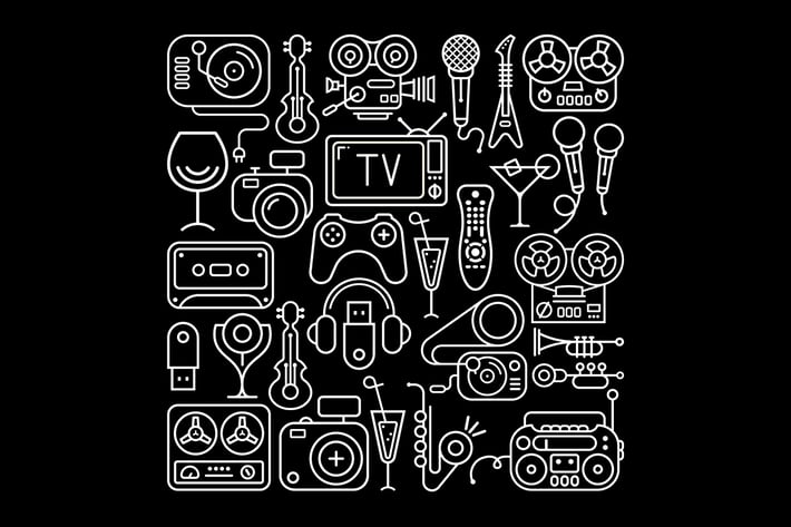 Entertainment Icons Lineart on a black background