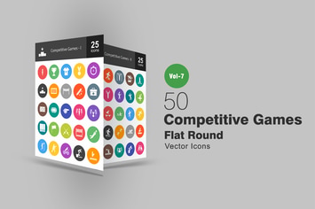 50 Competitive Games Flat Round Icons
