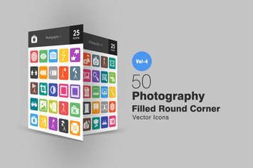 50 Photography Flat Round Corner Icons