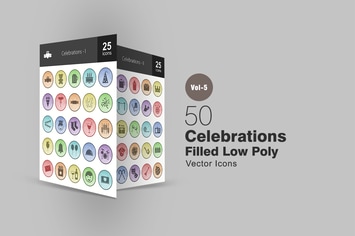 50 Celebrations Filled Low Poly Icons