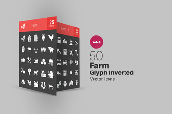 50 Farm Glyph Inverted Icons