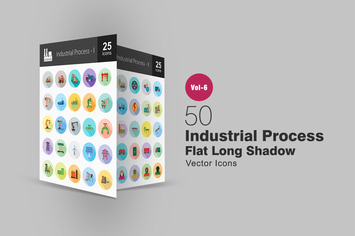 50 Industrial Process Flat Shadowed Icons