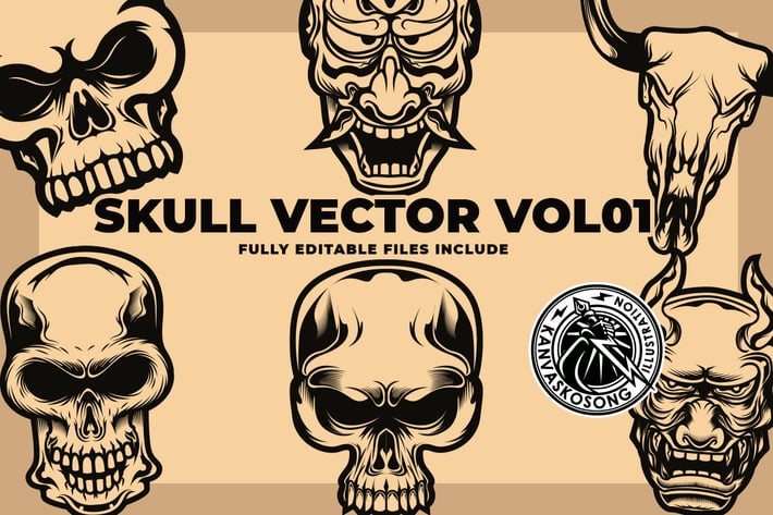 16 Skull Vector Pack Vol 01 