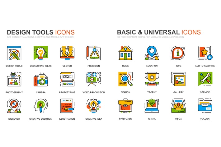 Design Tools and Basic Line Icons Set