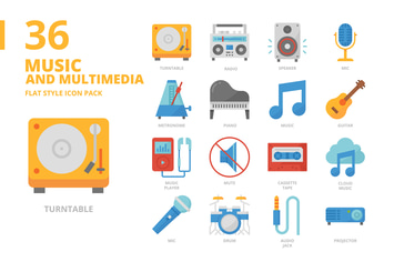 Music and Multimedia Flat Style Icon Set