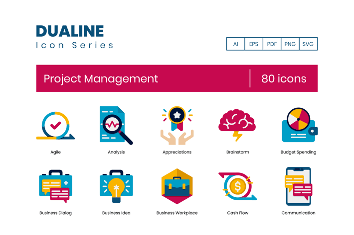 80 Project Management Flat Icons