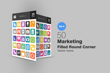 50 Marketing Flat Round Corner Icons