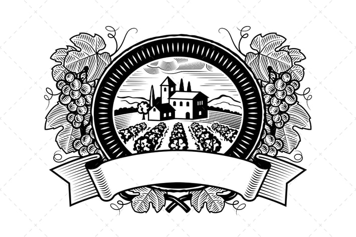 Grapes Harvest Label Black And White