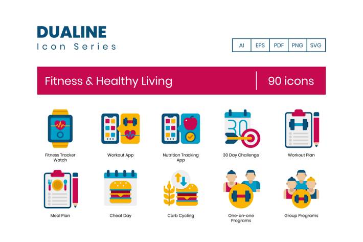 90 Fitness & Healthy Living Flat Icons