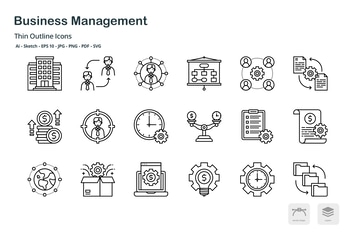 Business management thin outline icons