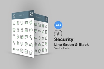 50 Security Line Green & Black Icons