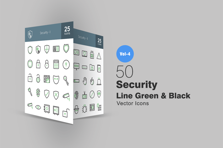 50 Security Line Green & Black Icons