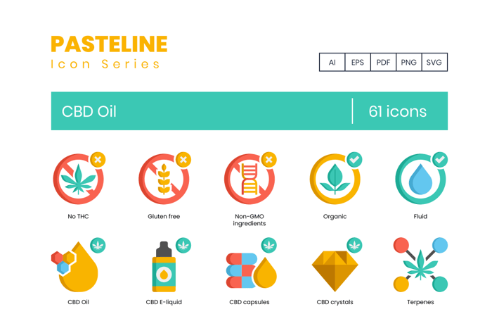 61 CBD Oil Flat Icons