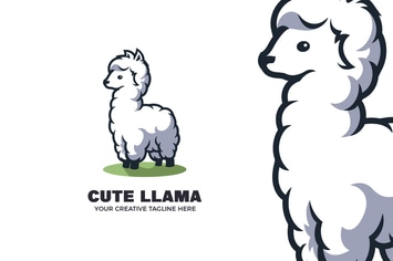 Cute Llama Alpaca Cartoon Mascot Logo Template