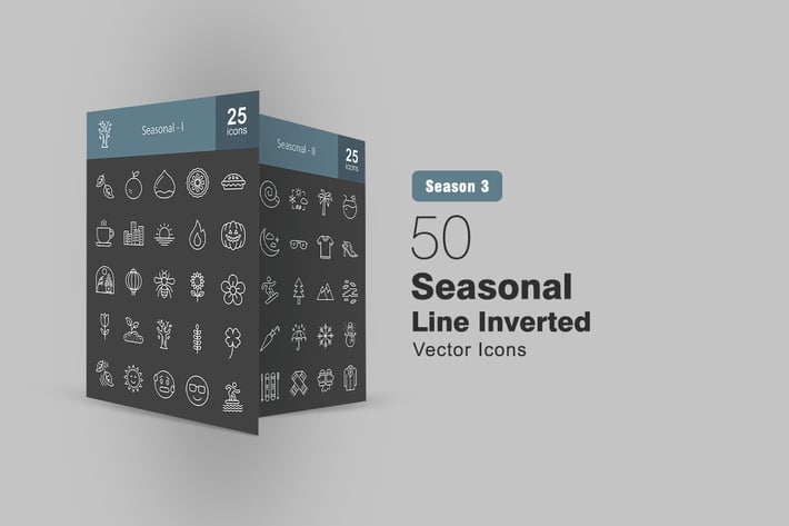 50 Seasonal Line Inverted Icons 
