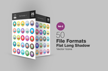 50 File Formats Flat Long Shadow Icons