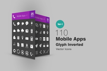 110 Mobile Apps Glyph Inverted Icons