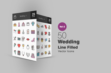 50 Wedding Line Filled Icons