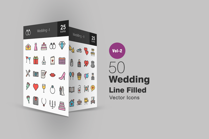 50 Wedding Line Filled Icons
