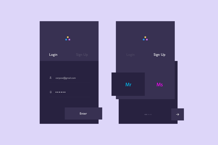 Dark Registration App Screens