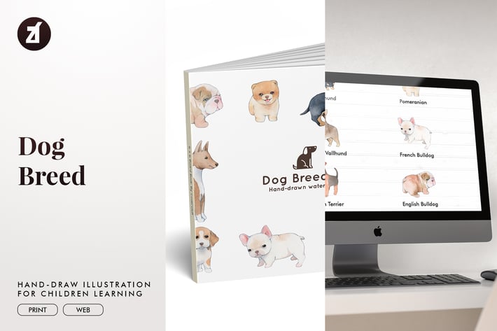 Dog Breed hand-drawn illustration for children