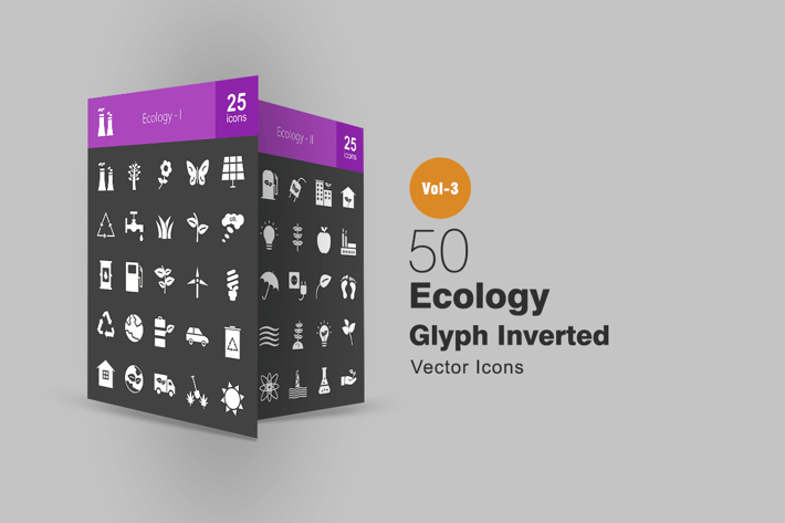 50 Ecology Glyph Inverted Icons