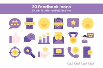 20 Feedback Icons Set - Flat