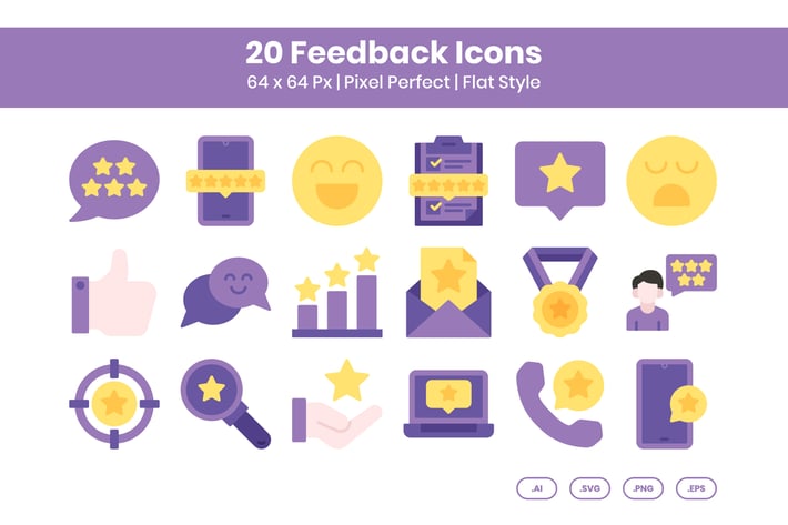 20 Feedback Icons Set - Flat