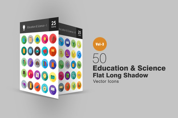 50 Education & Science Flat Shadowed Icons