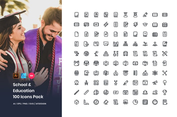 School & Education 100 Set Icons Pack