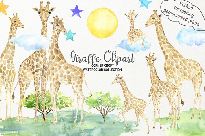 Watercolor Giraffe Illustration 