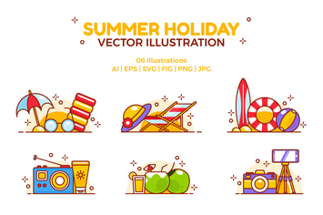 Summer Holiday Vector Illustration Set