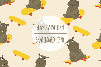 Skateboard Hippo – Seamless Pattern