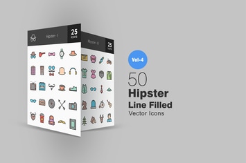 50 Hipster Line Filled Icons