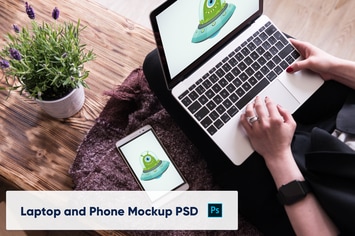 Laptop and Phone Mockup PSD