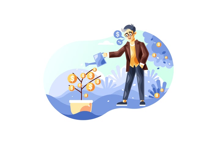 Businessman watering a money tree