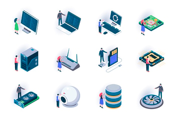 Computer Elements Isometric Icons Pack