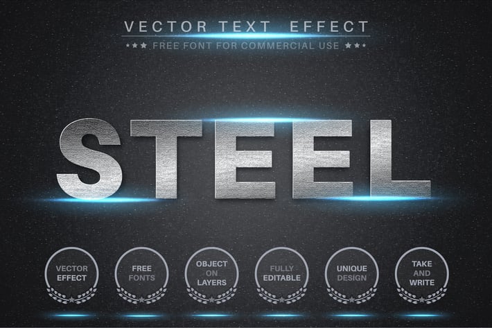 Bright steel - editable text effect,  font style 
