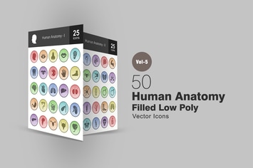 50 Human Anatomy Filled Low Poly Icons