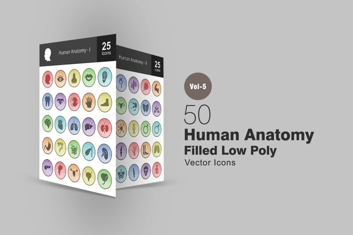 50 Human Anatomy Filled Low Poly Icons