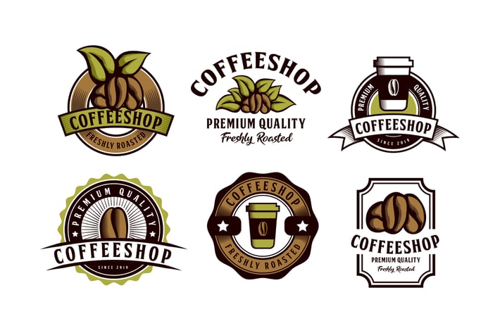 Set of Coffee Themed Emblem Logo Badge