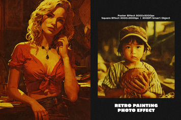 Retro Painting Square And Poster Photo Effect