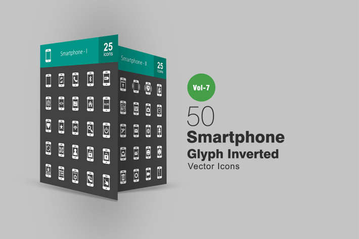 50 Smartphone Glyph Inverted Icons