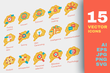 Brain Activity Flat Icons Set